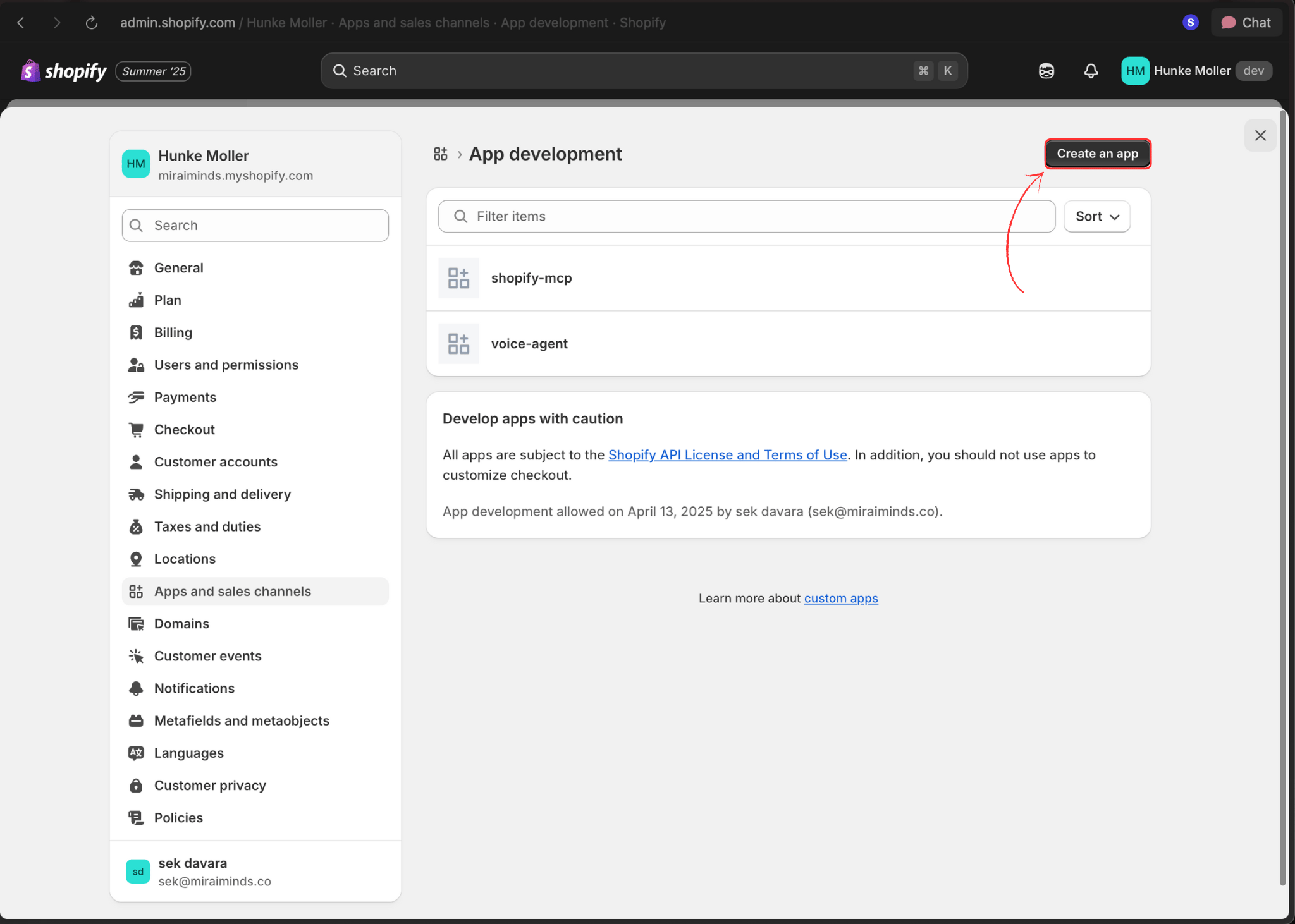 Develop apps button