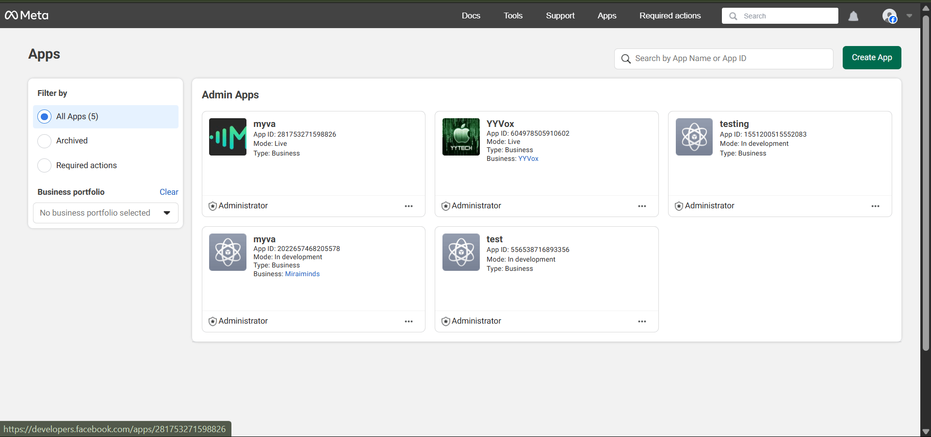 Meta Developer Dashboard