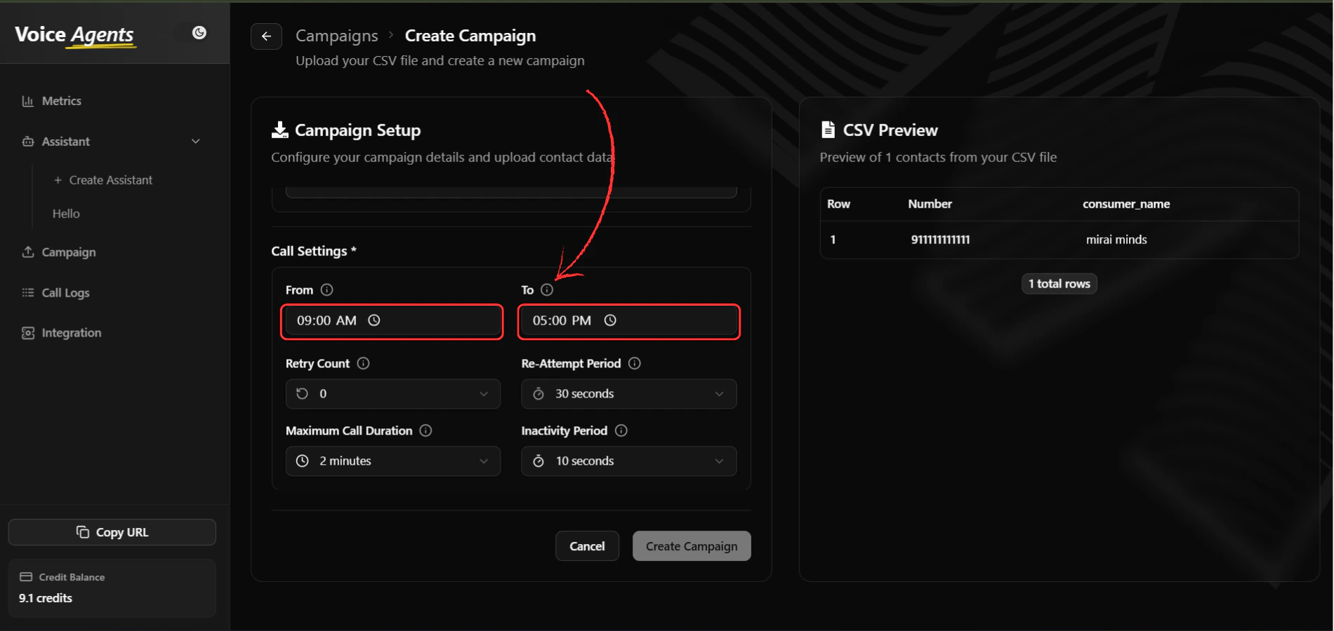 Operating hours configuration