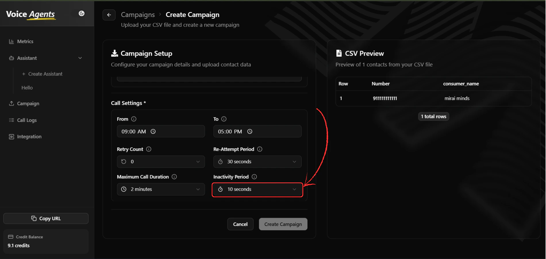 Inactivity period settings