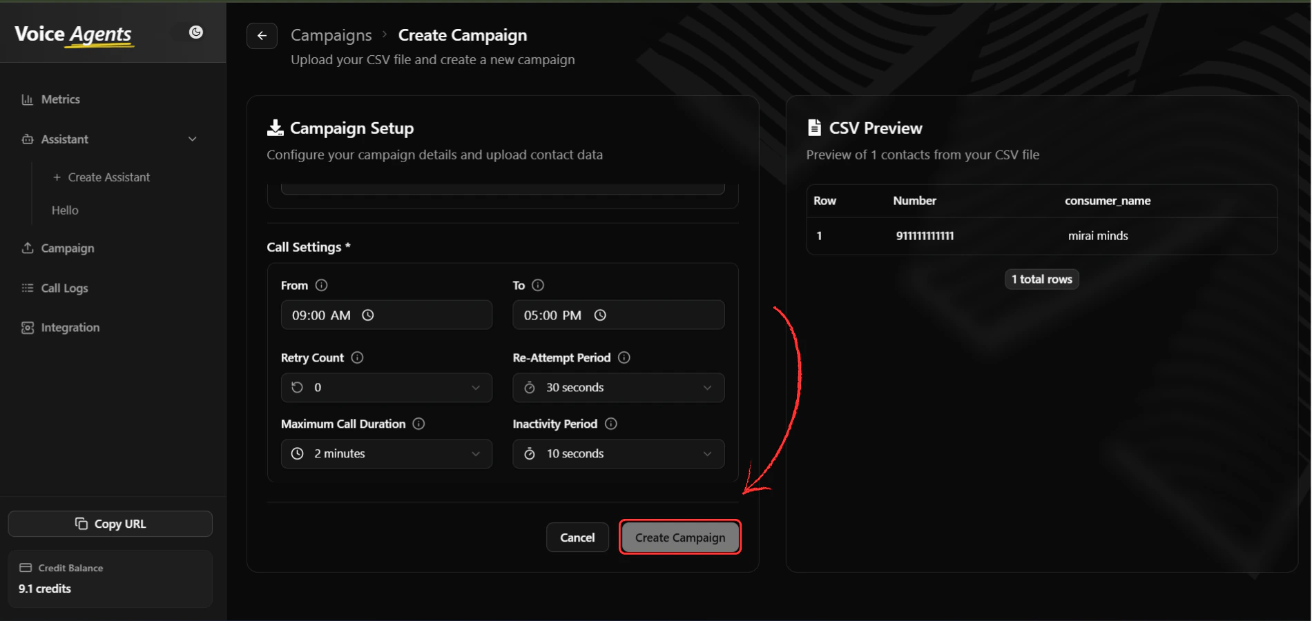 Create campaign final step