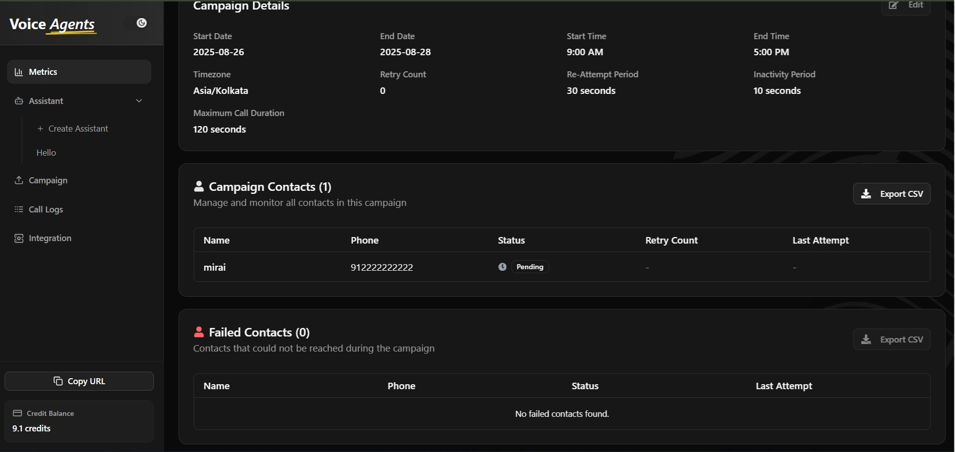 Campaign status tracking page