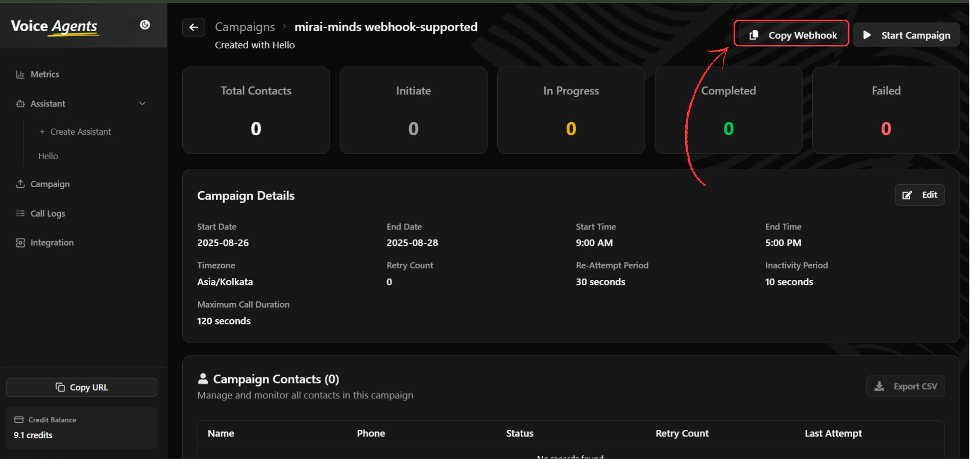 Copy webhook endpoint button