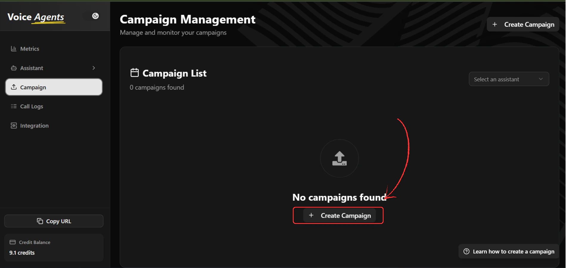 Create campaign button