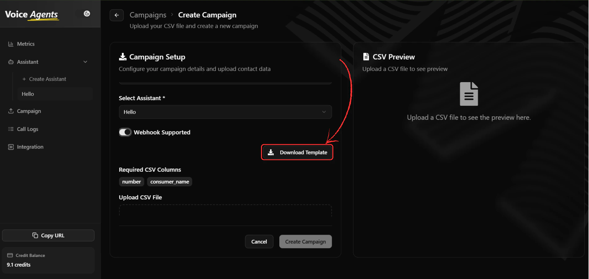 Download CSV template