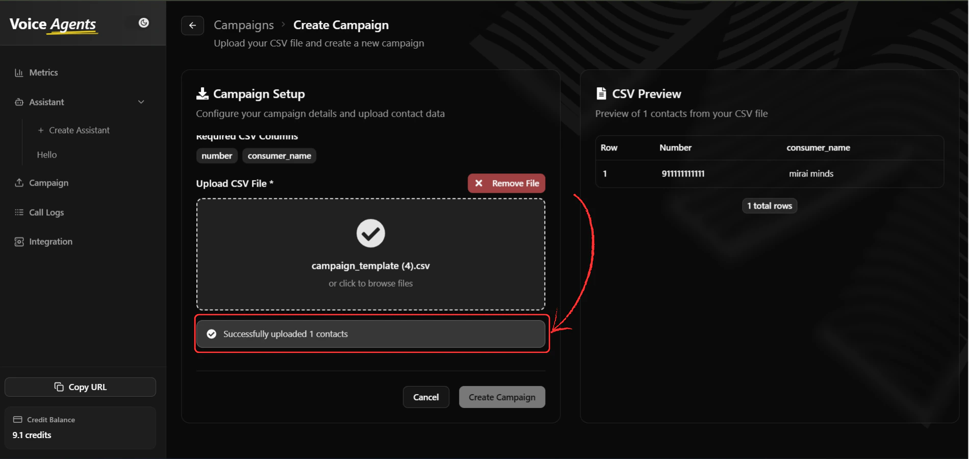 CSV upload interface