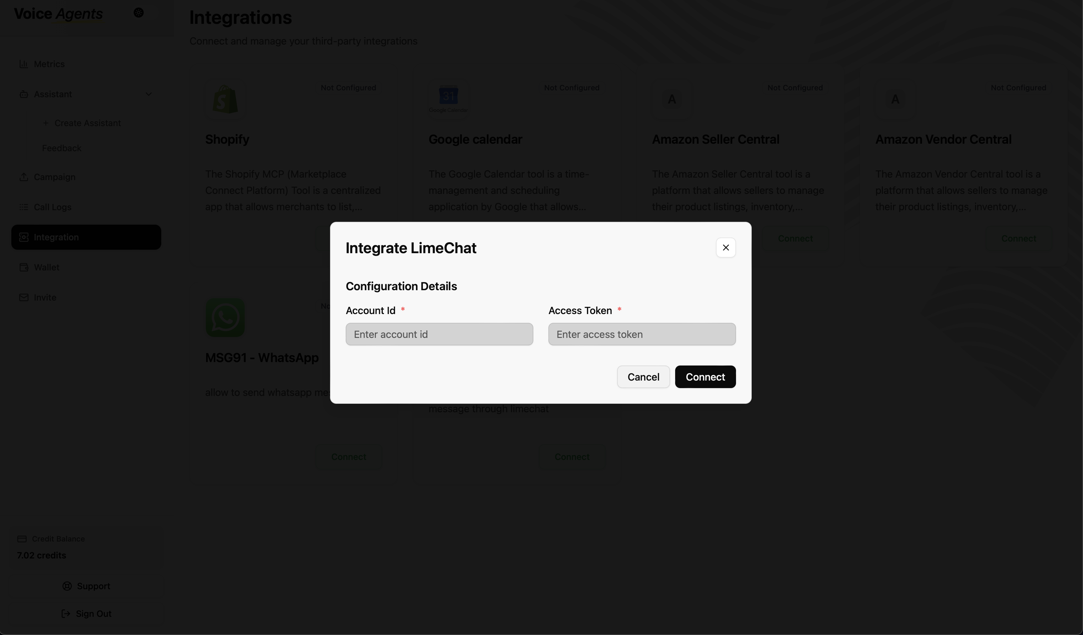 Voice Agents Integration Tab