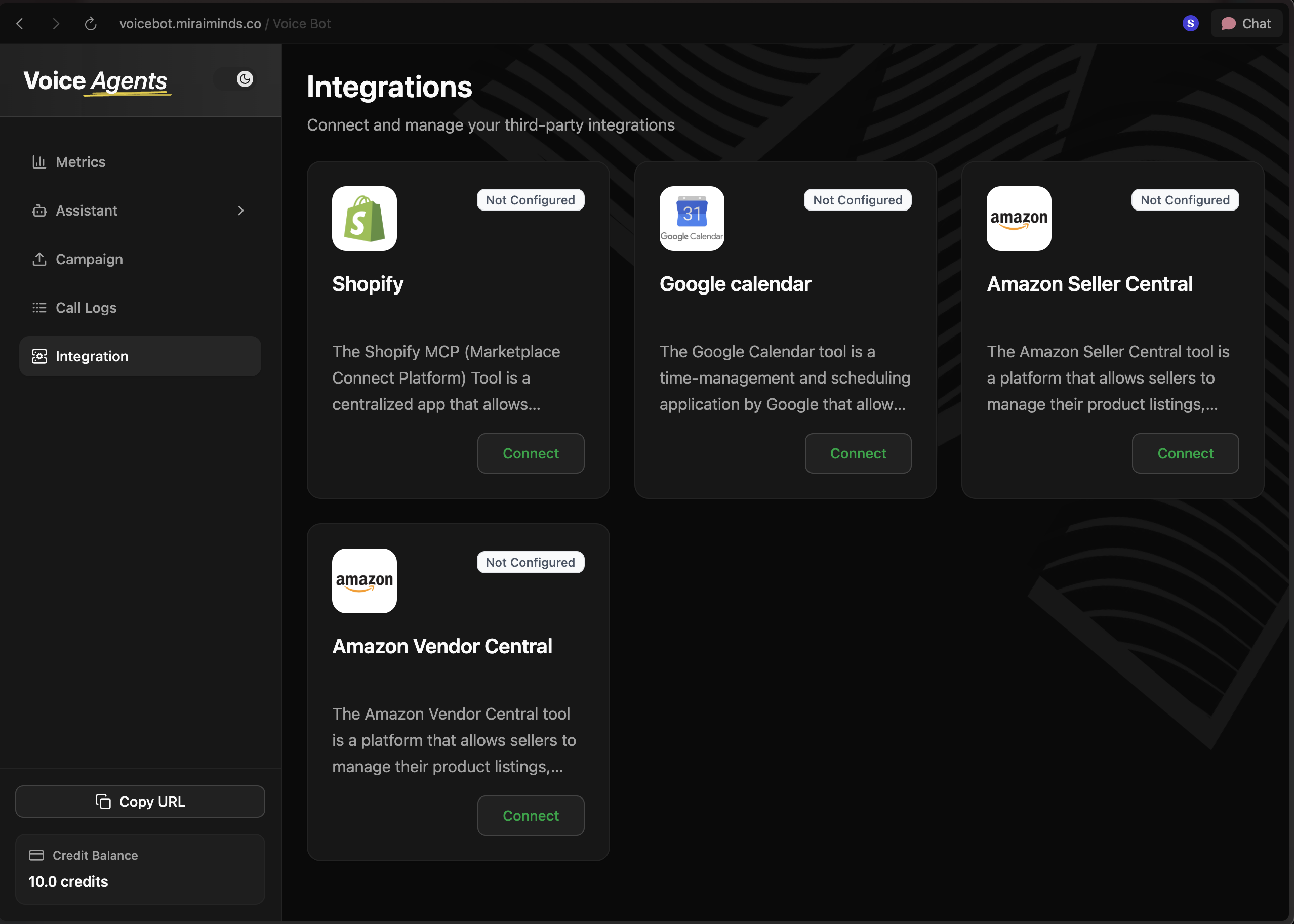 Voice Agents dashboard