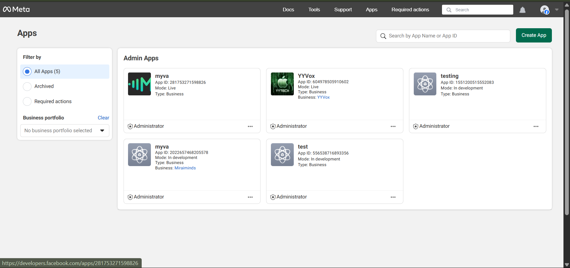 Meta Developer Dashboard