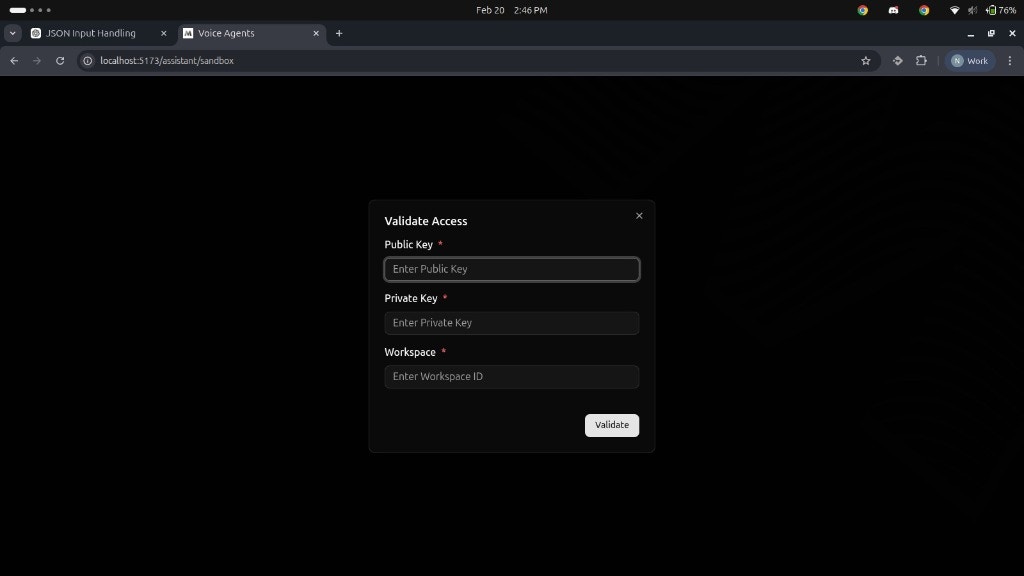 Sandbox Authentication Screen