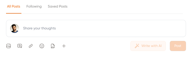 Community post composer — text input, media tools, and Post button