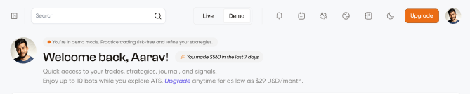 Dashboard header — returning user state