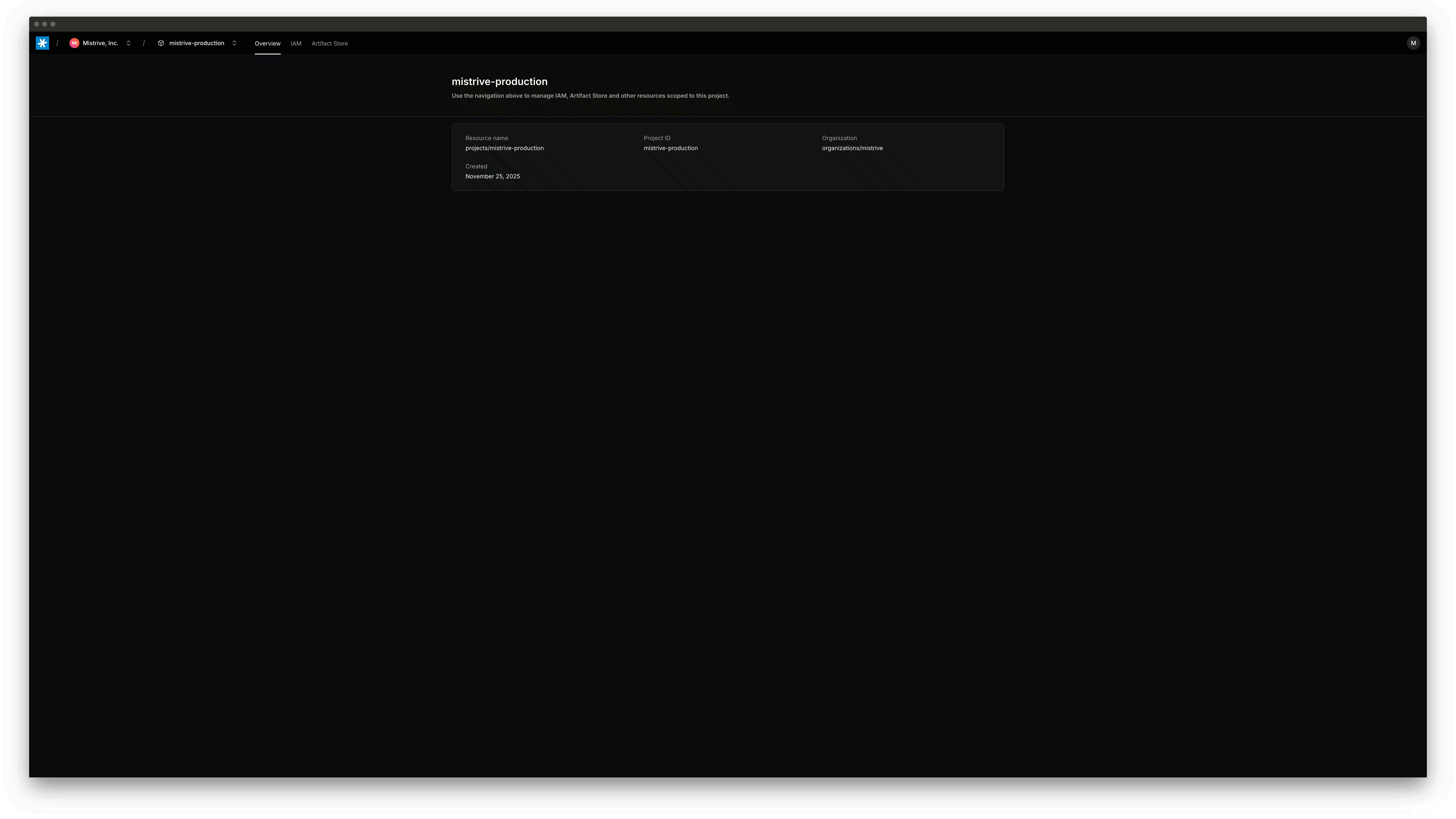 Mistrive Console in dark mode