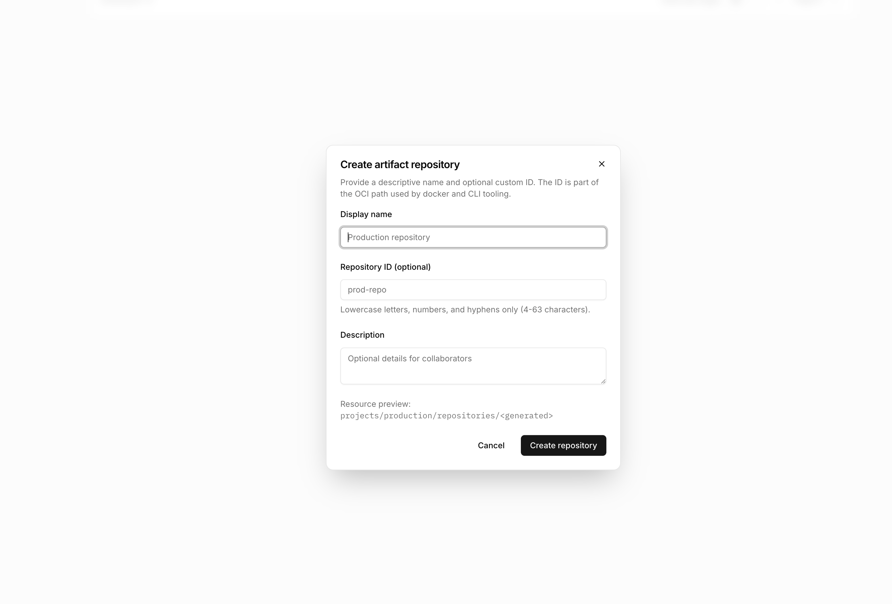 Mistrive Create Repository form in light mode
