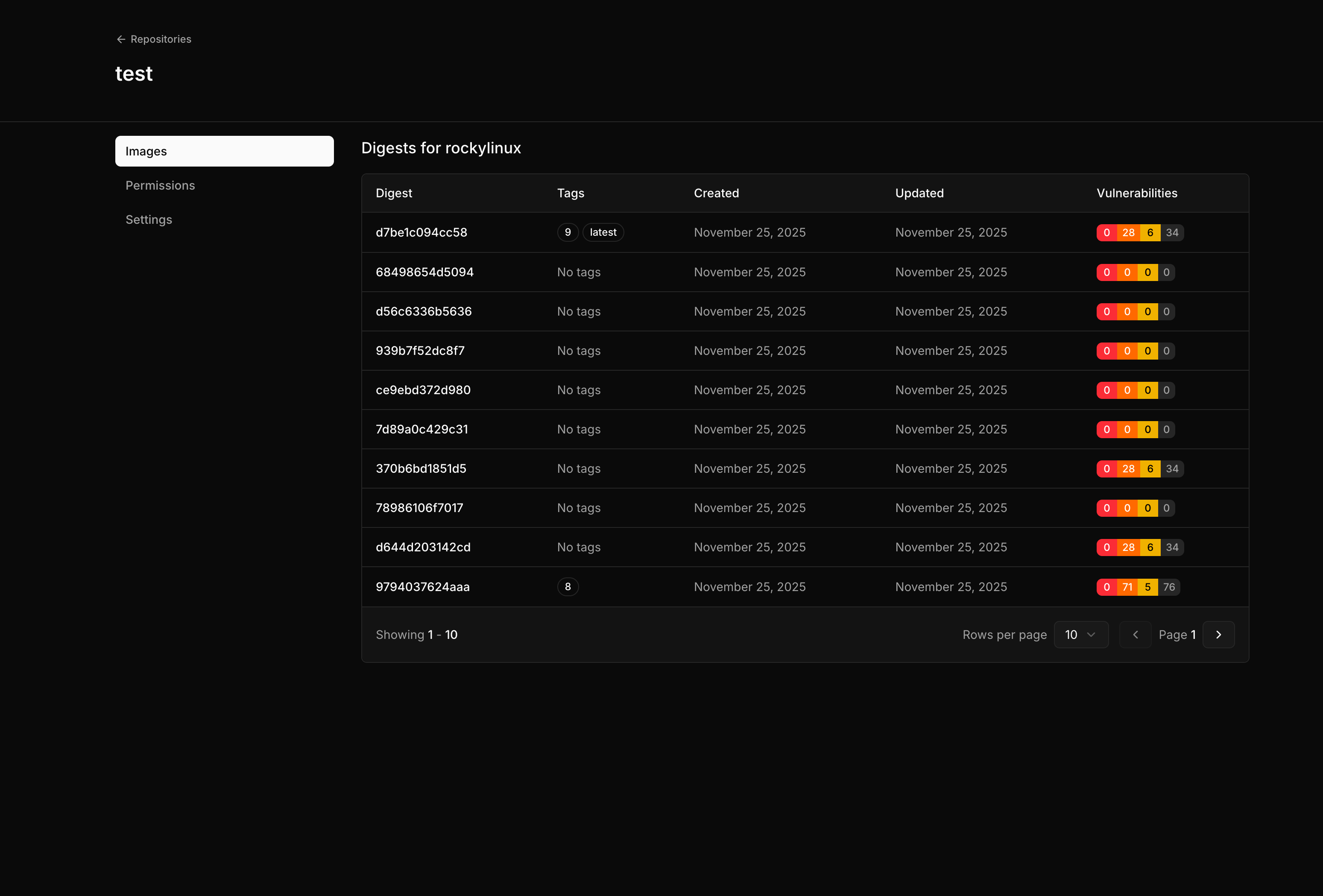 Mistrive Repository Images page in dark mode