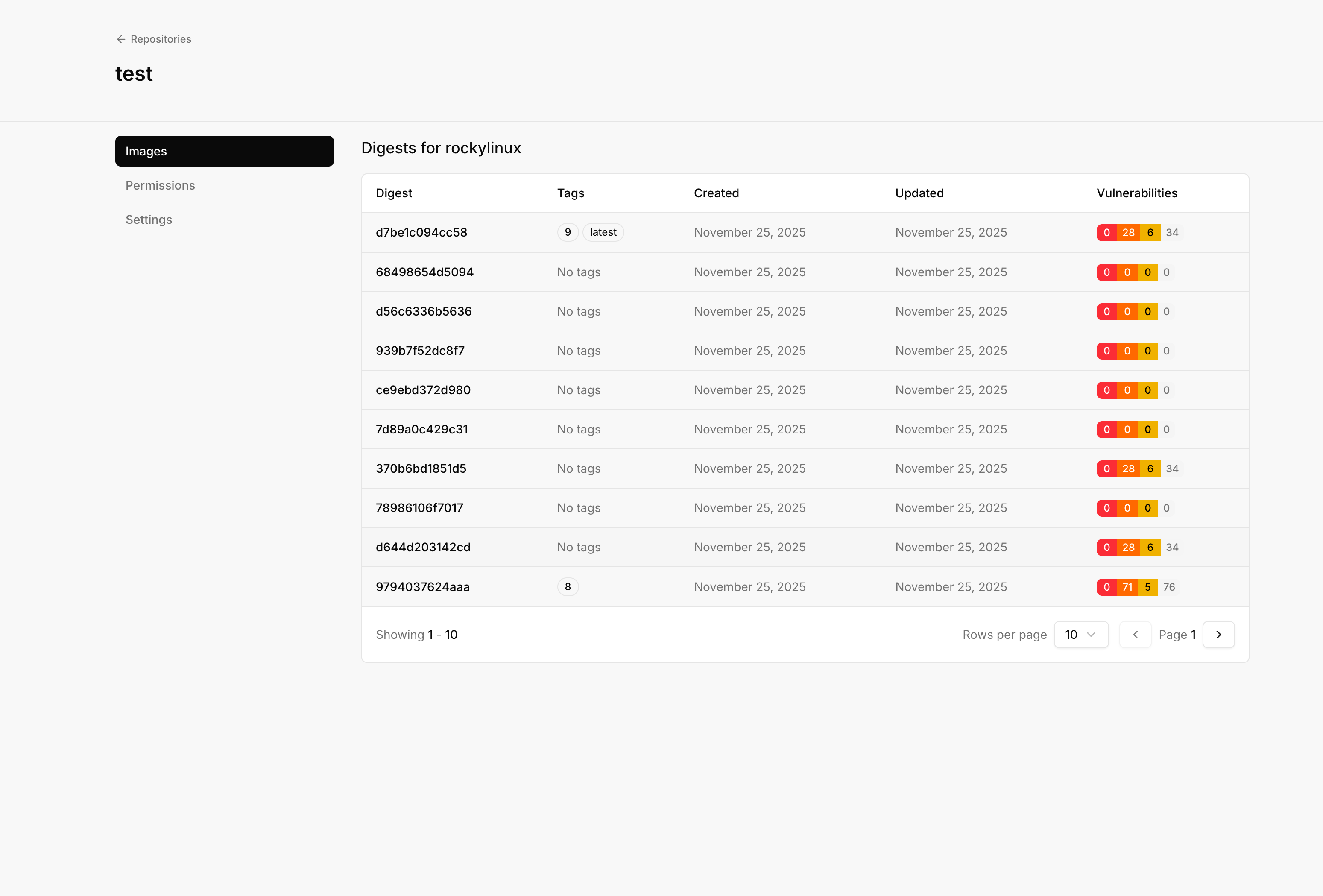 Mistrive Repository Images page in light mode