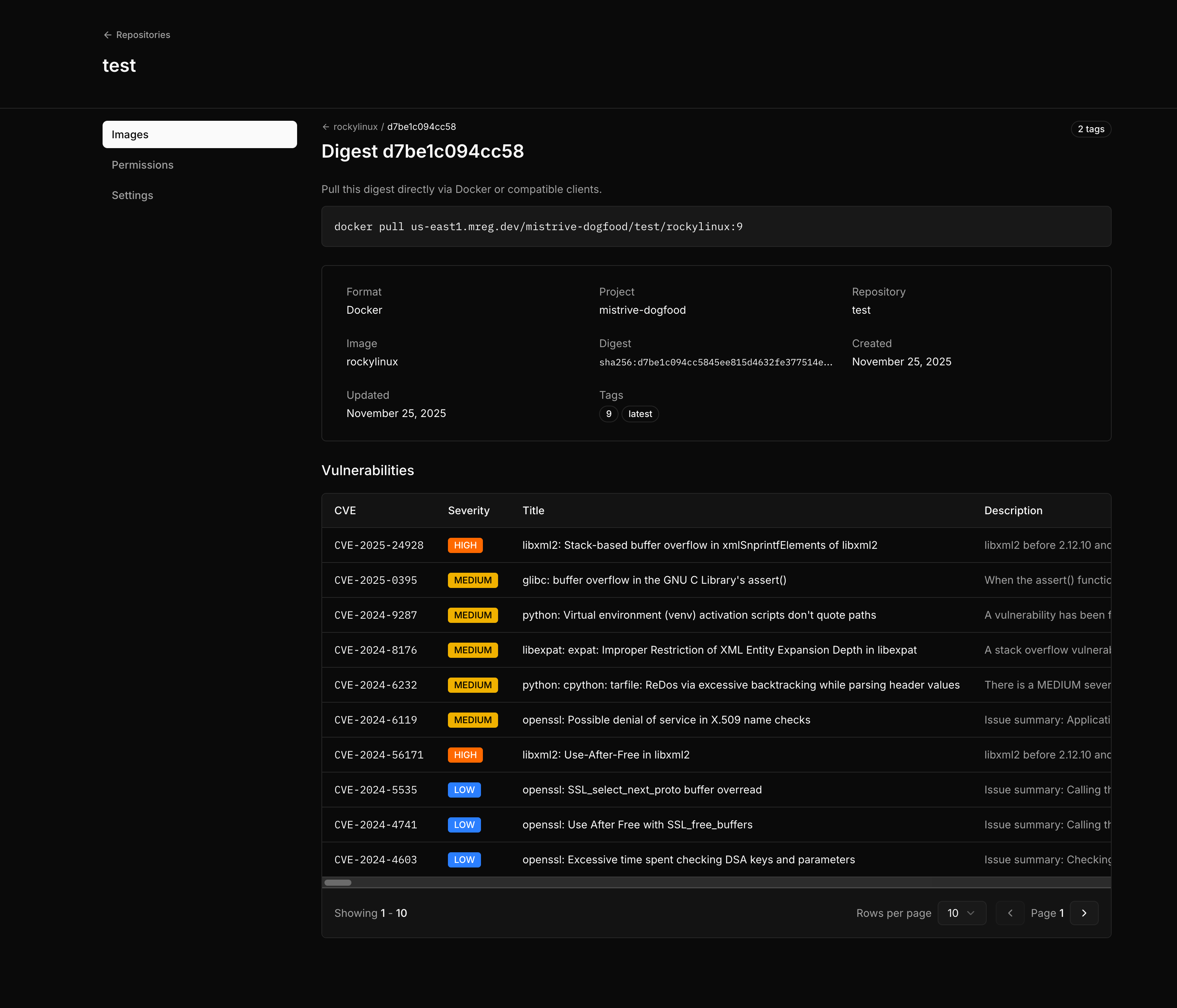 Mistrive Vulnerability Report in dark mode