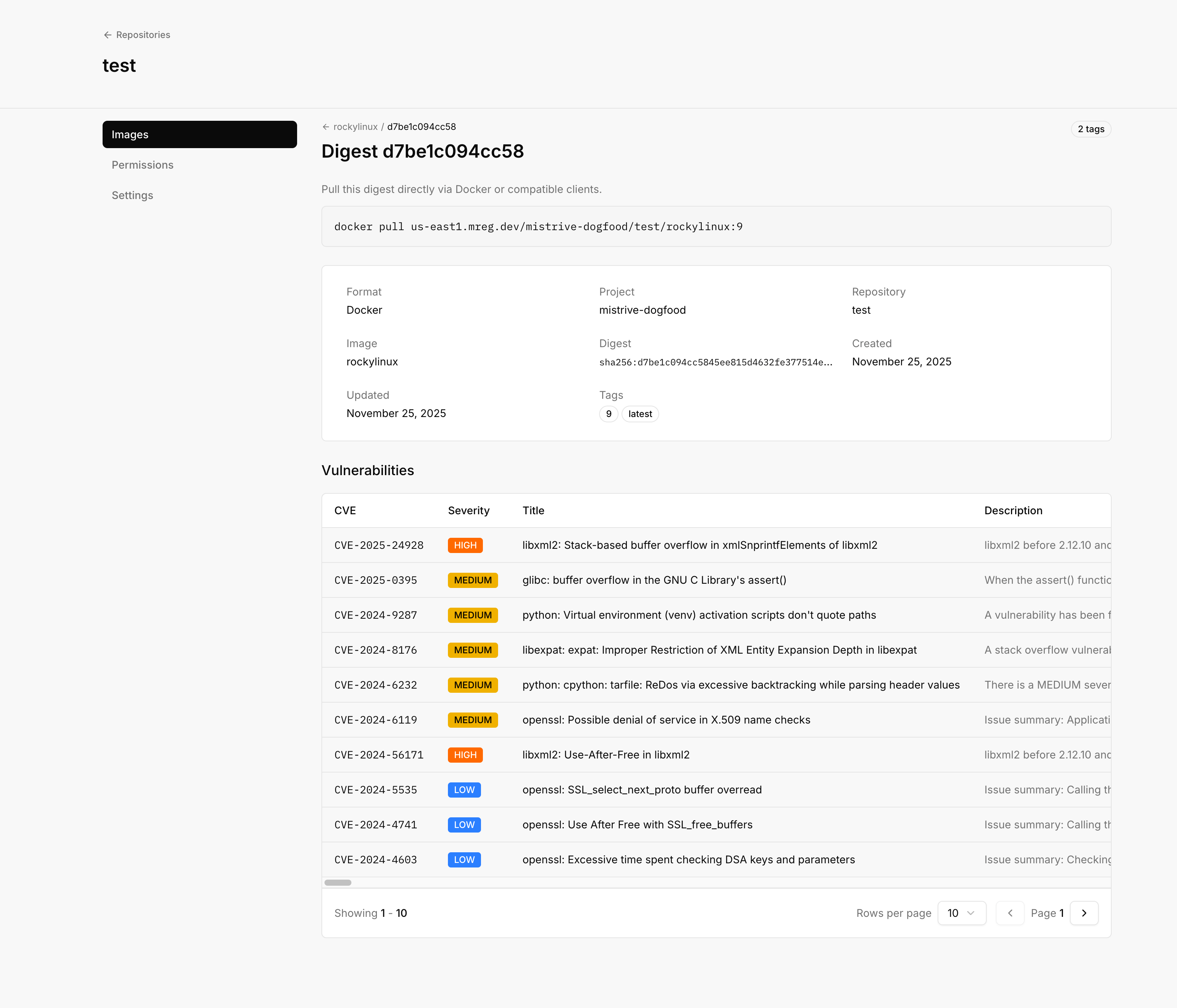 Mistrive Vulnerability Report in light mode