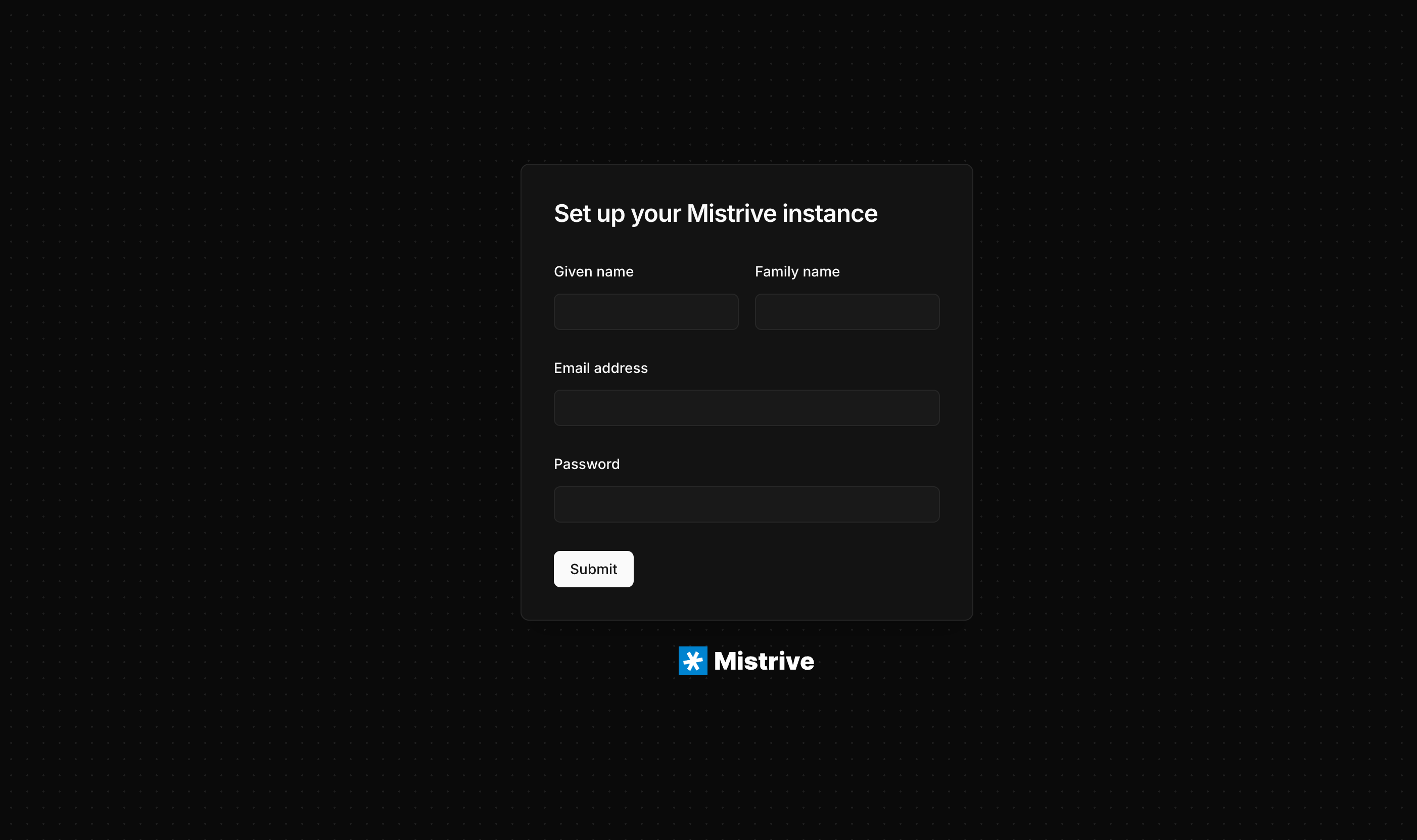 Mistrive Setup Wizard in dark mode