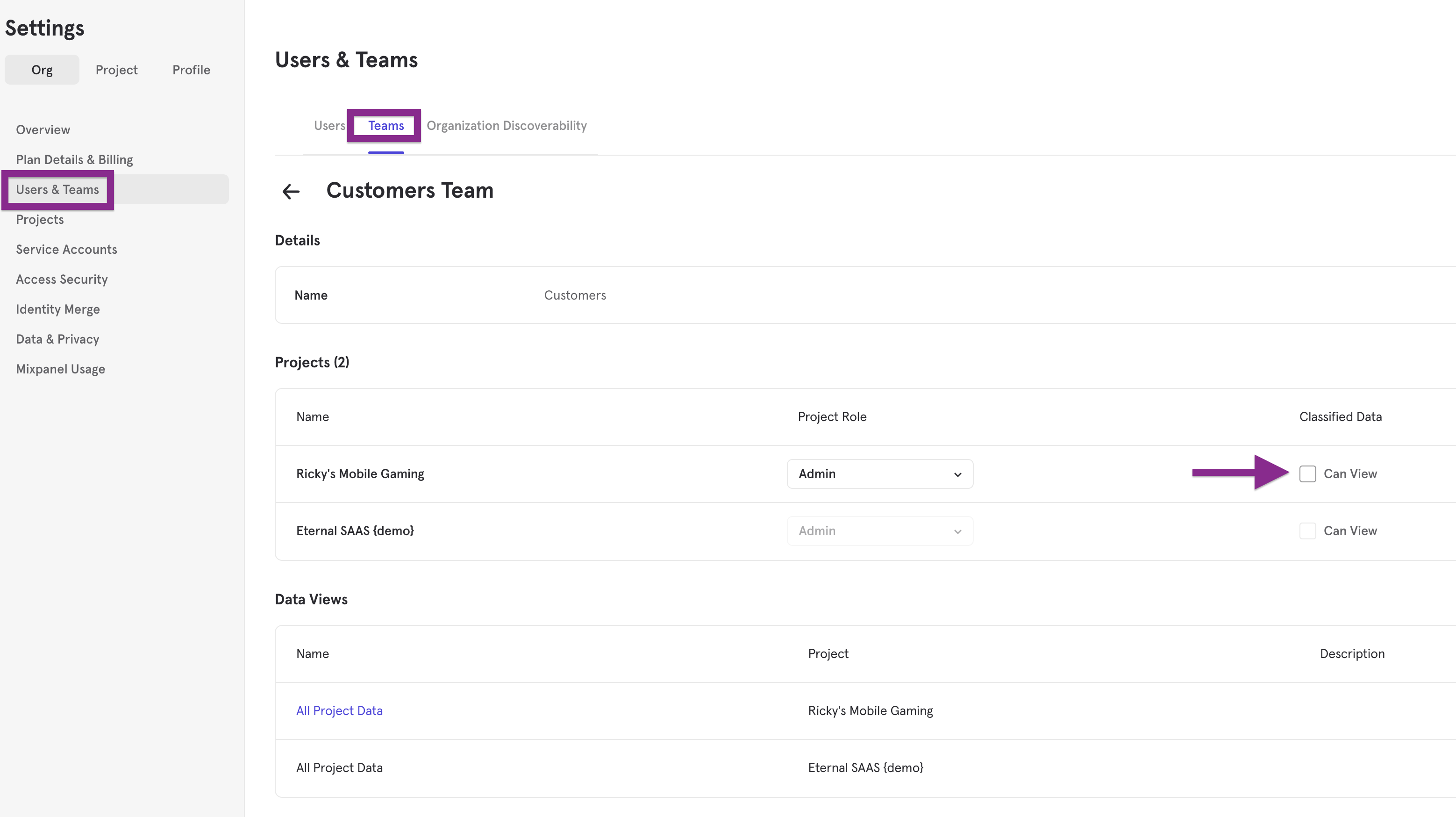 Manage Classified Data Viewing for Teams