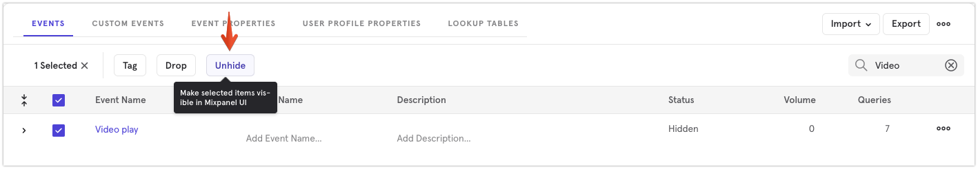Lexicon Show Events and Properties