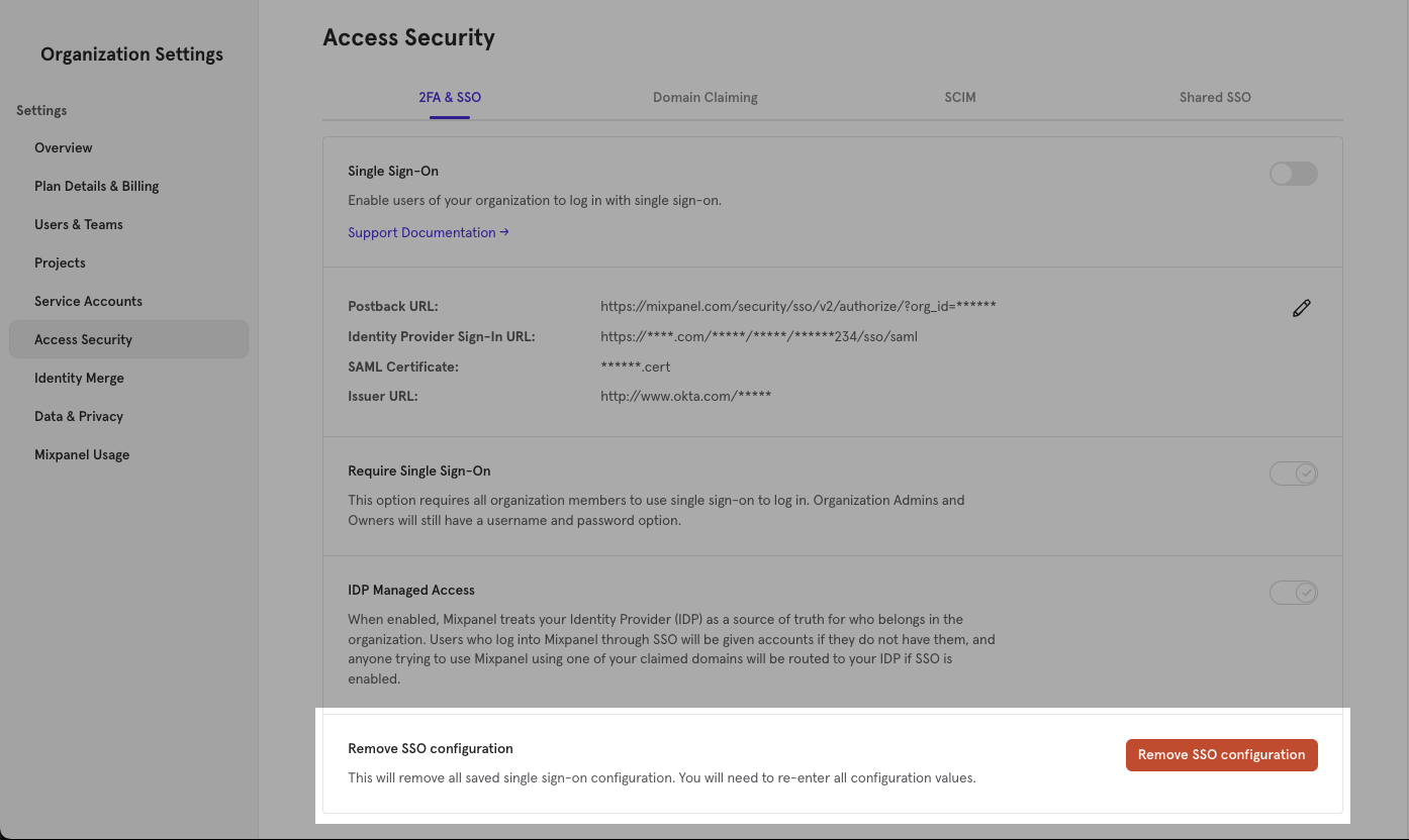 SSO Remove Configuration