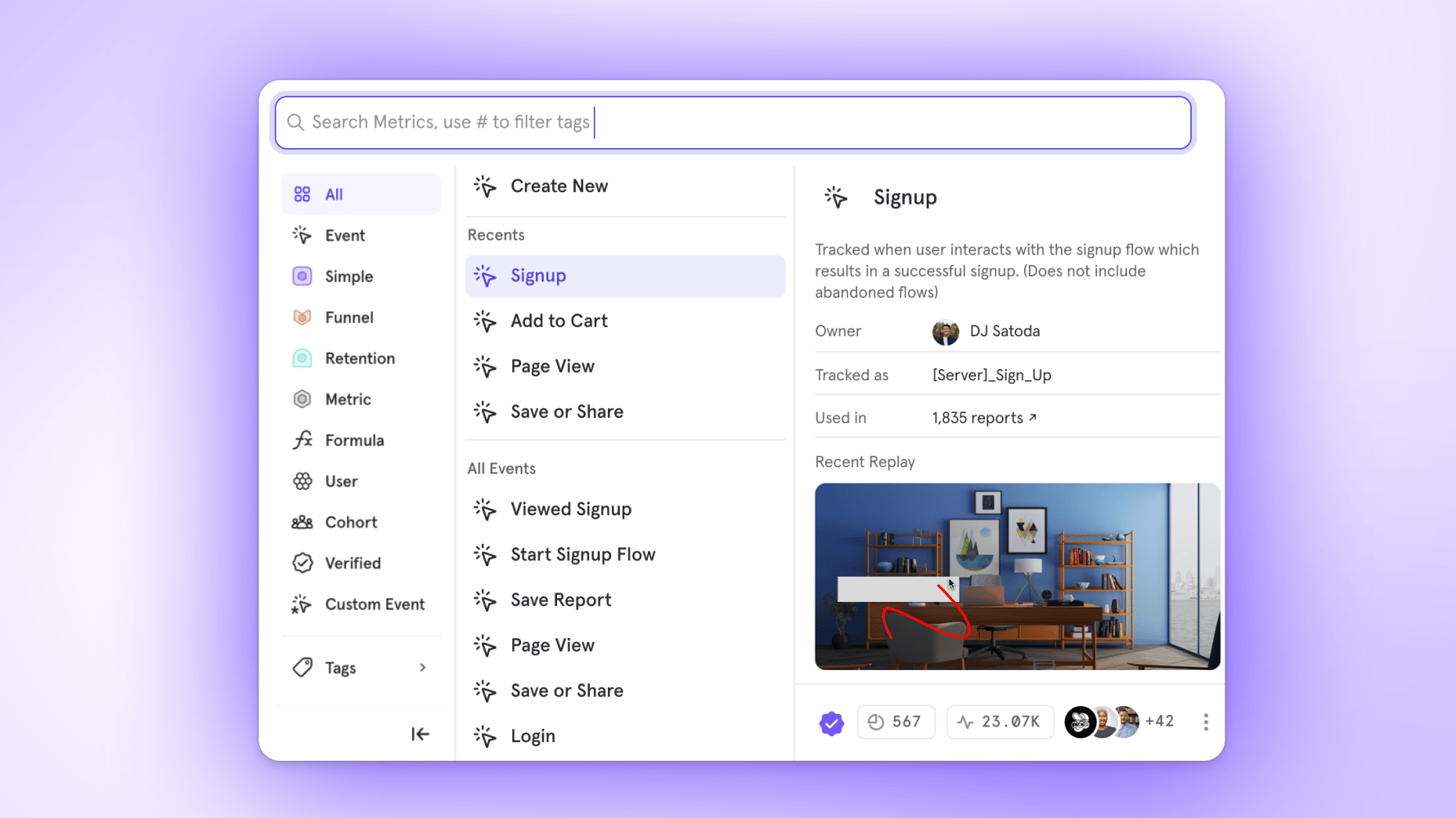 Session Replay automatically appears in Event Metadata