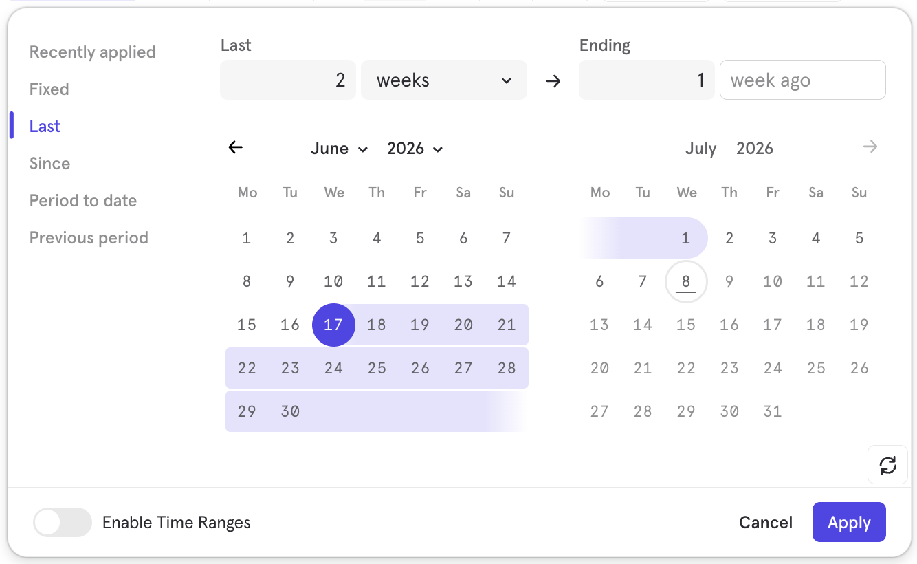 Date Picker Last Rolling Window