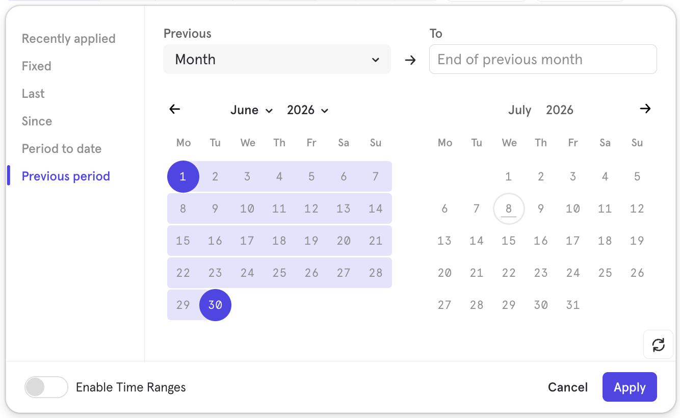 Date Picker Previous Period