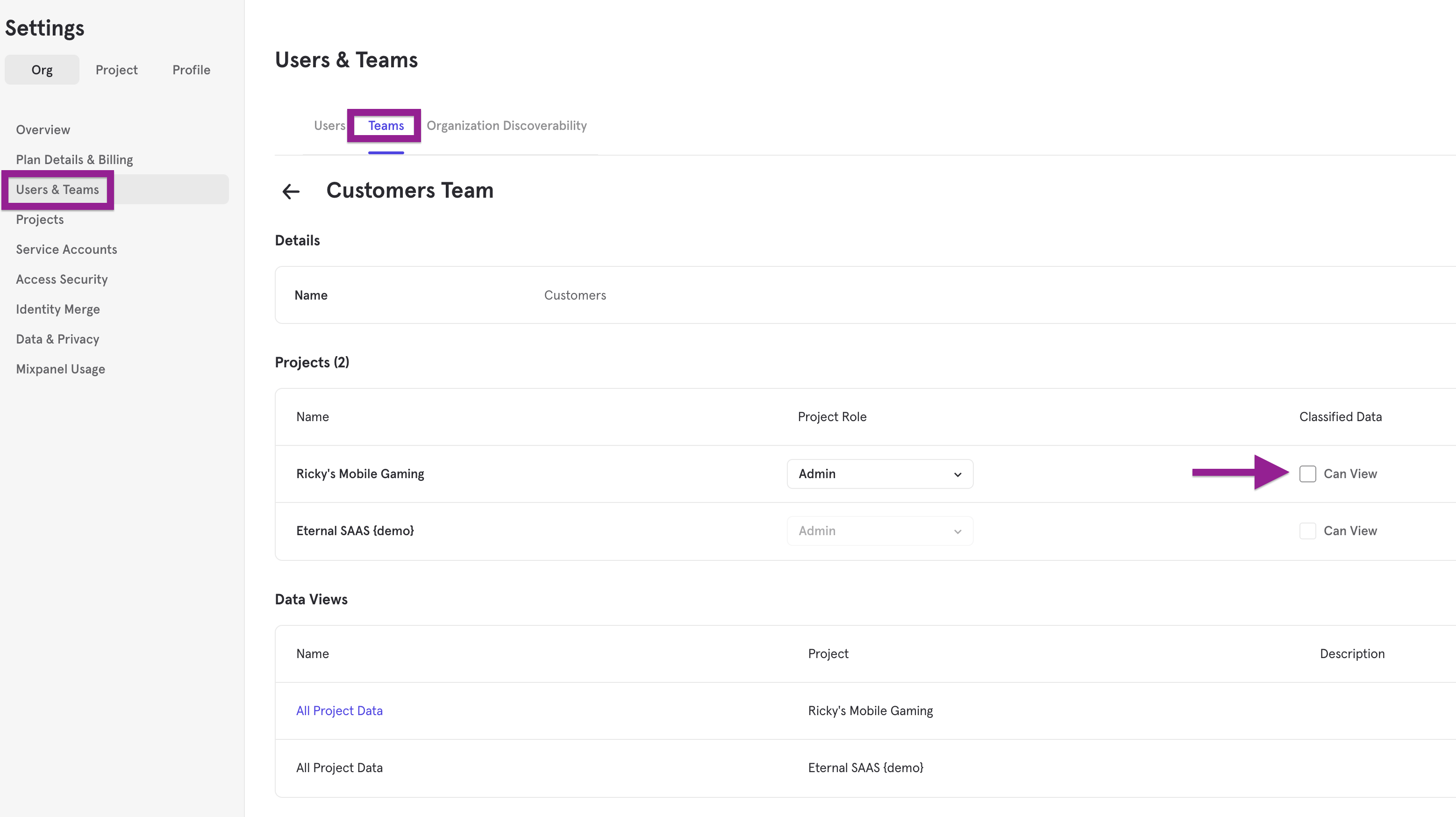 Manage Classified Data Viewing for Teams