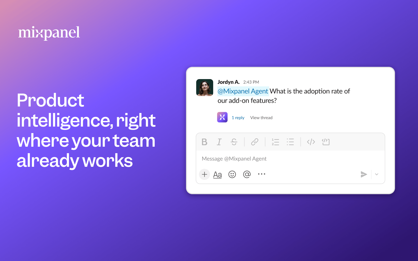 Asking the Mixpanel Agent a question in a Slack channel