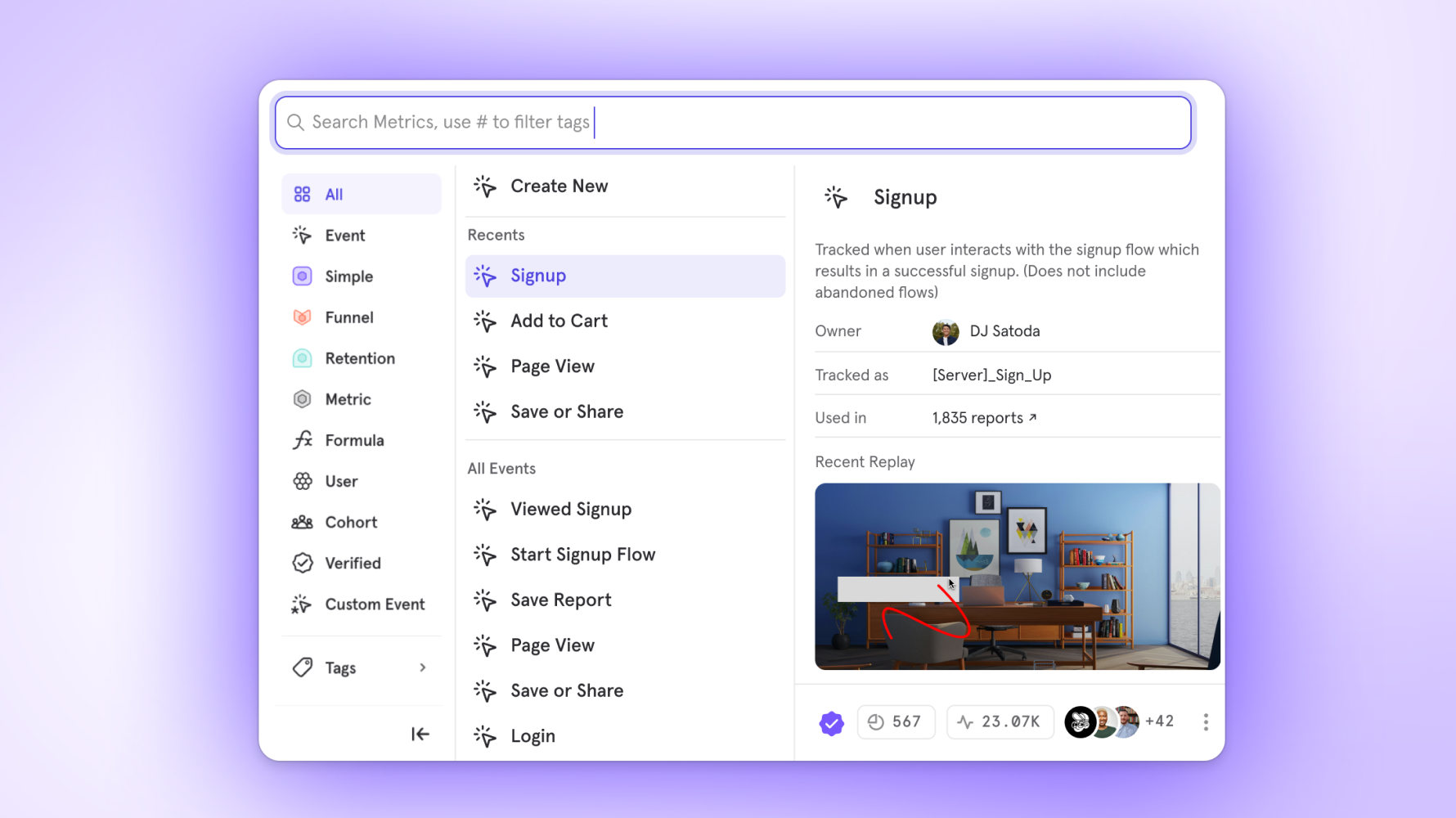 Session Replay automatically appears in Event Metadata