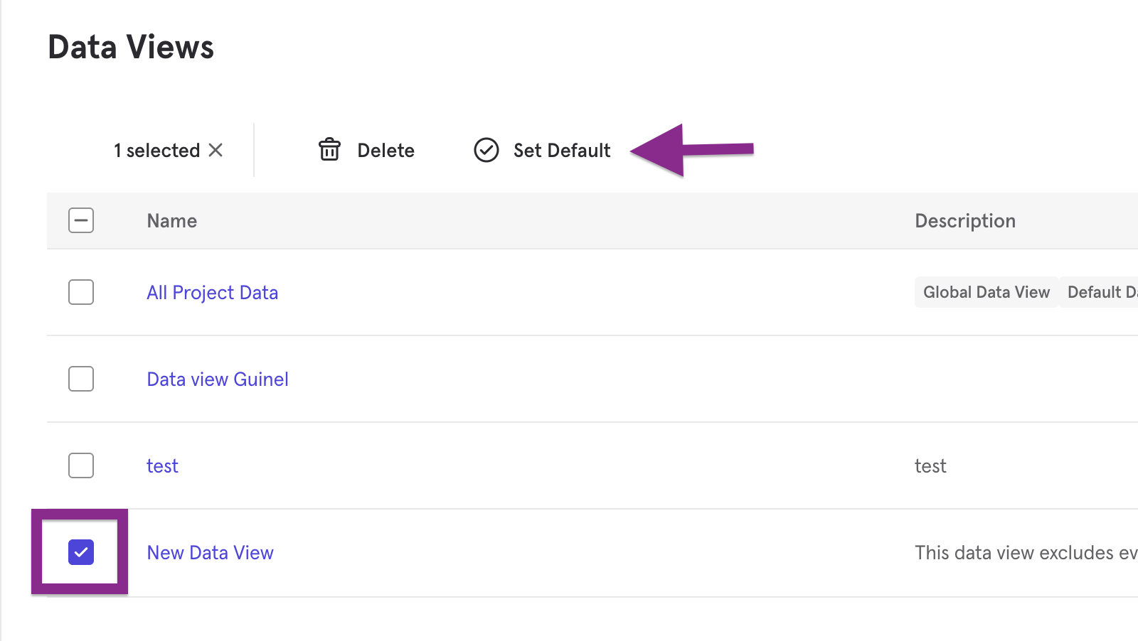 Manage Data View Project Settings