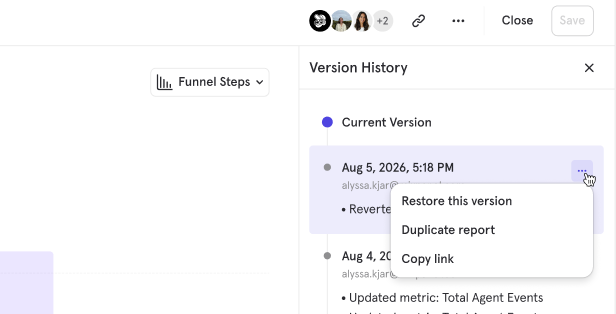 Restore, duplicate, or copy a link to a previous version