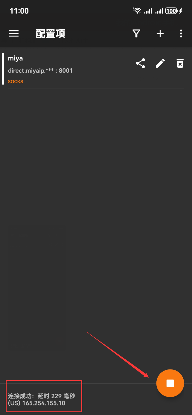 Start the v2rayNG proxy and tap the blank area to test the connection