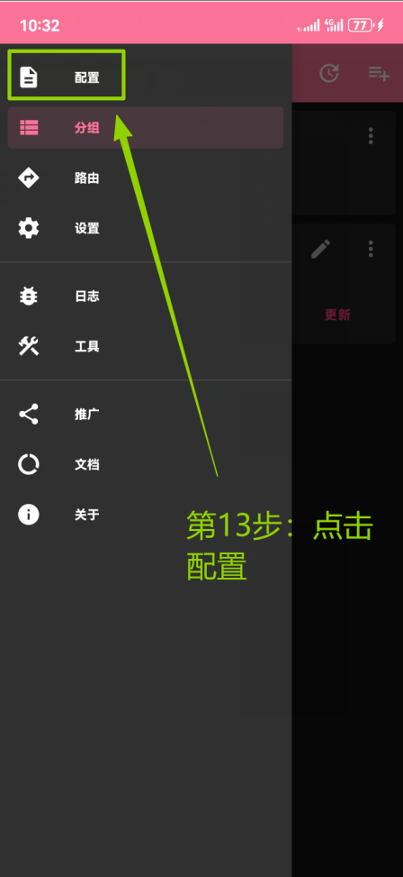 在 NekoBox 侧边菜单中打开配置页面