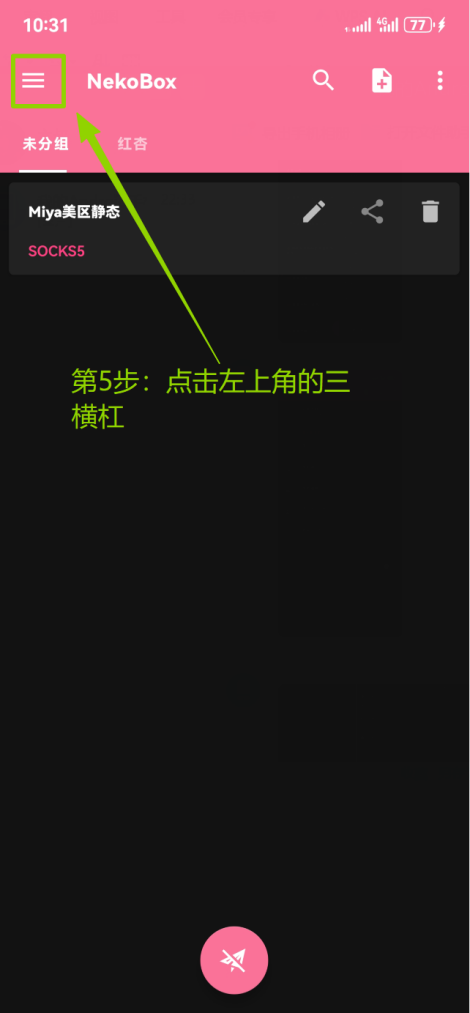 点击 NekoBox 左上角的菜单按钮
