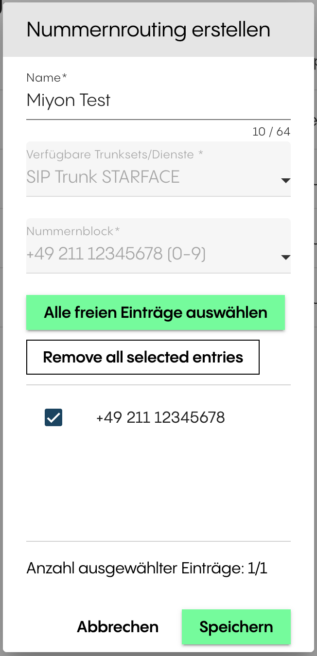 Trunkset, Nummernblock und gewünschte Rufnummer auswählen