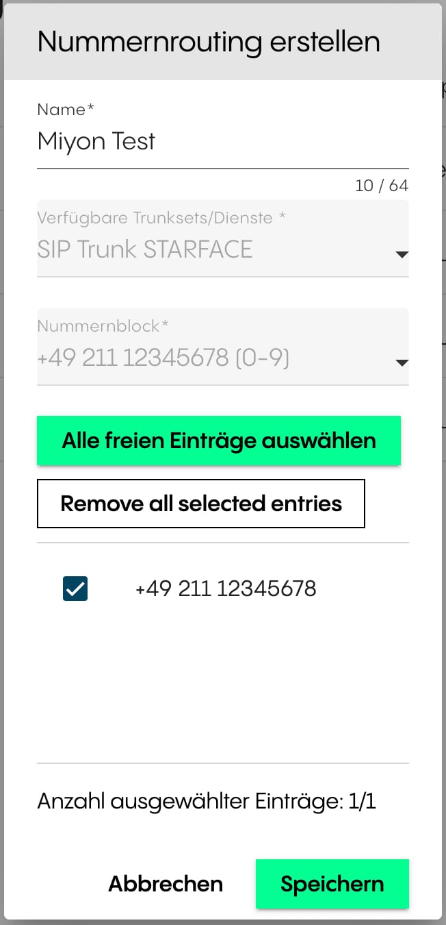 Trunkset, Nummernblock und gewünschte Rufnummer auswählen