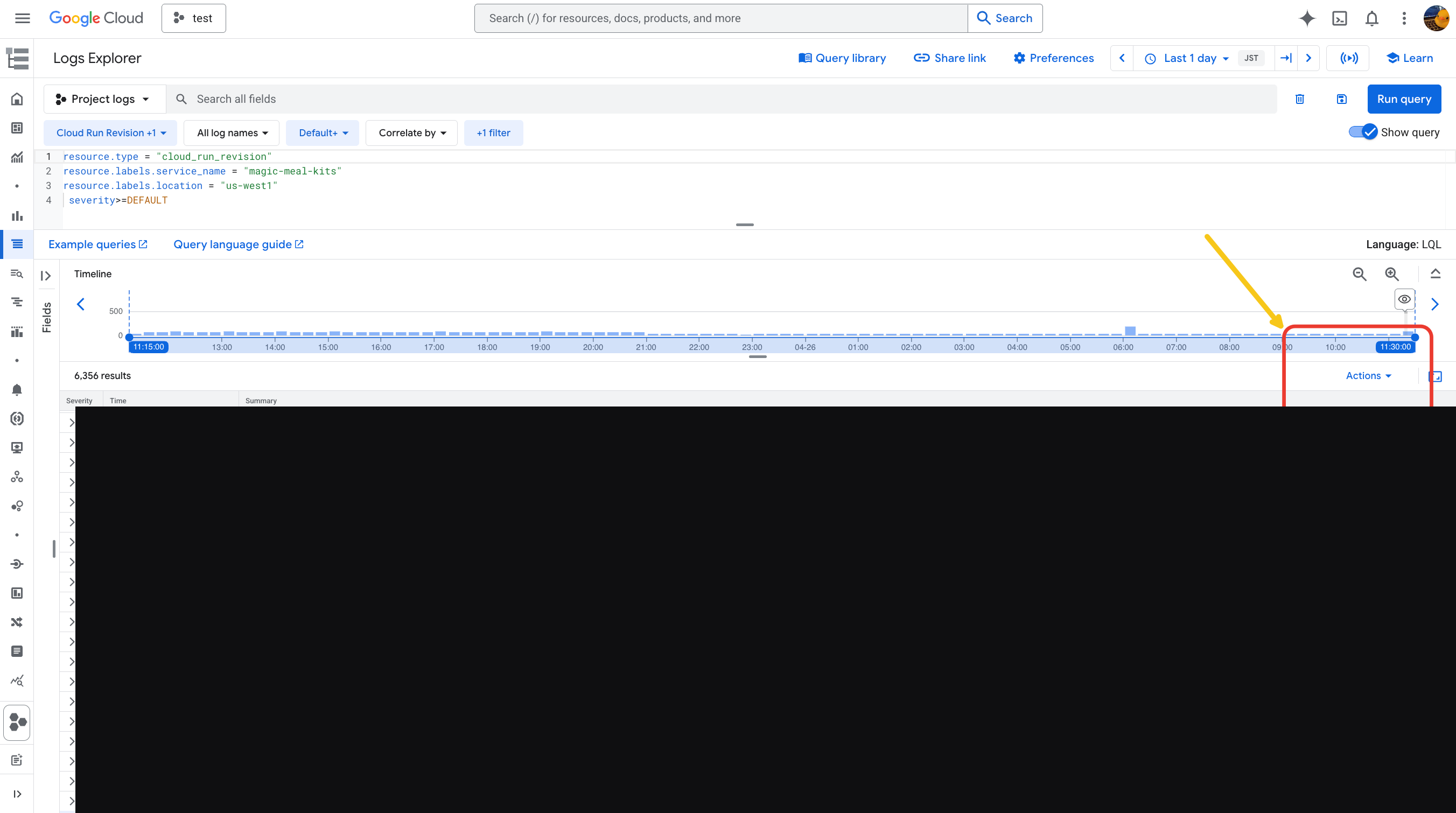 Action button in the logs view