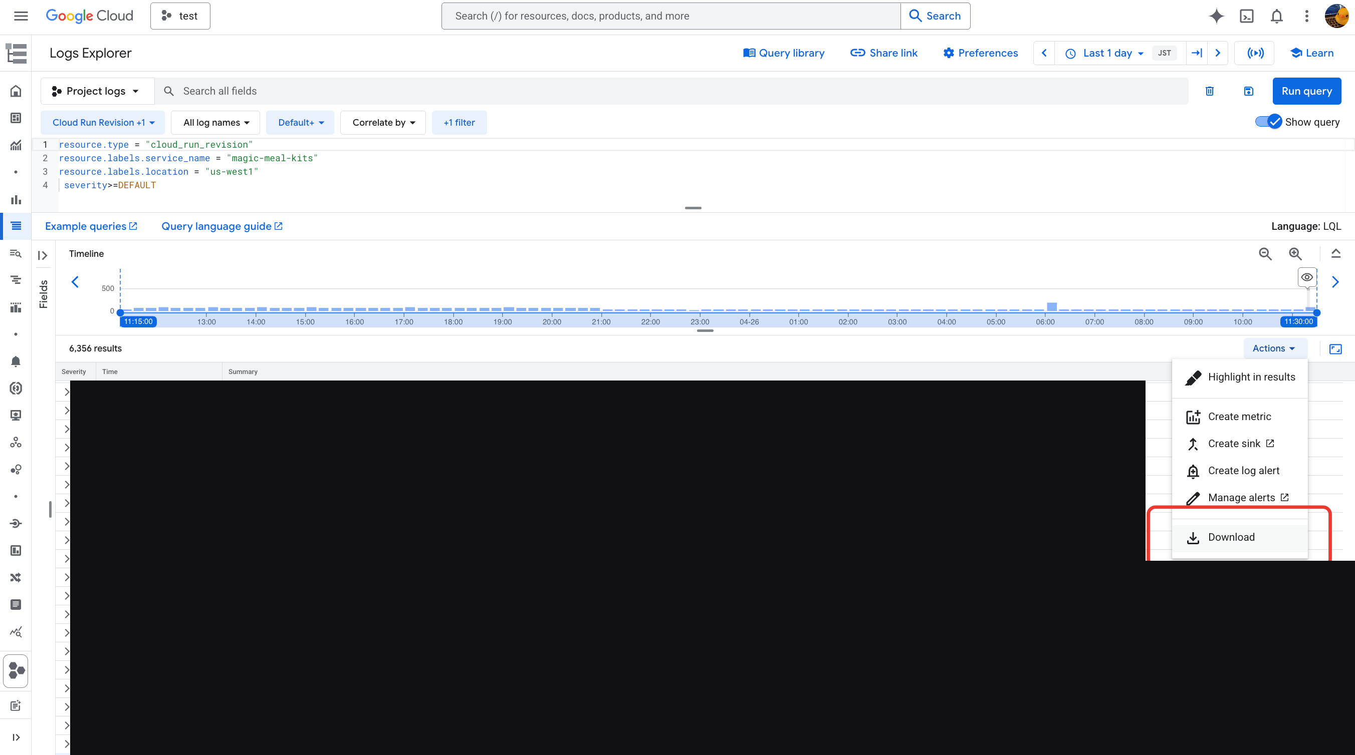 Download option for logs