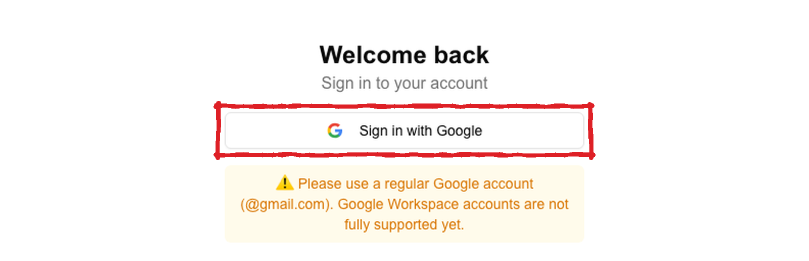 Sign in with Google button on the Magic Meal Kits sign-in screen (zoomed in)