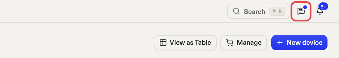 The ticket icon, highlighted with a red box, at the top right of a Cloud page