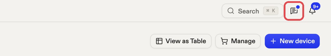 The ticket icon, highlighted with a red box, at the top right of a Cloud page
