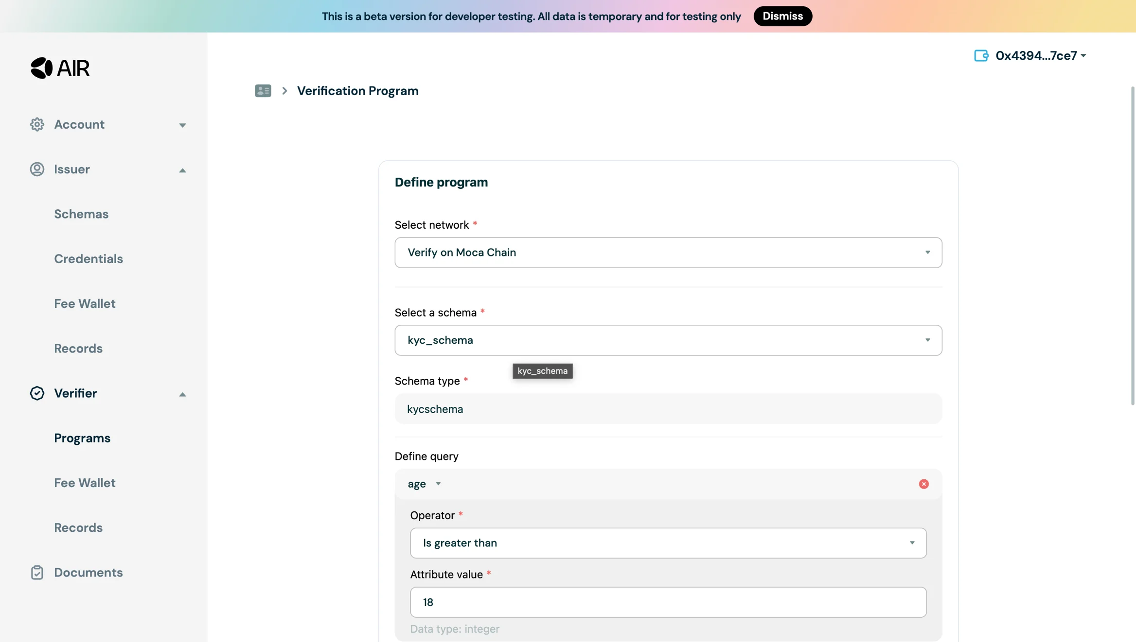 Moca verifier program setup
