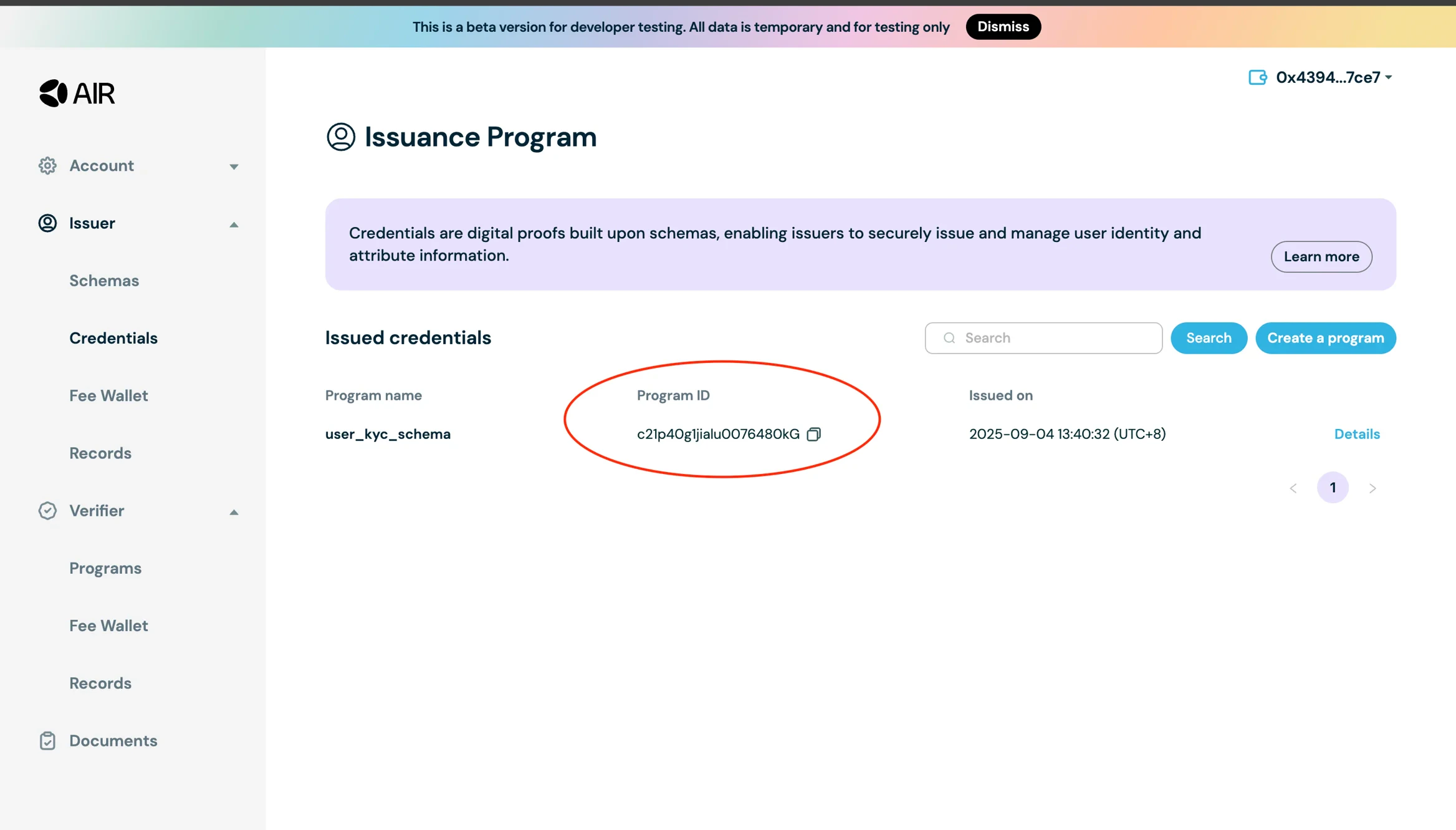 Get program issuance id