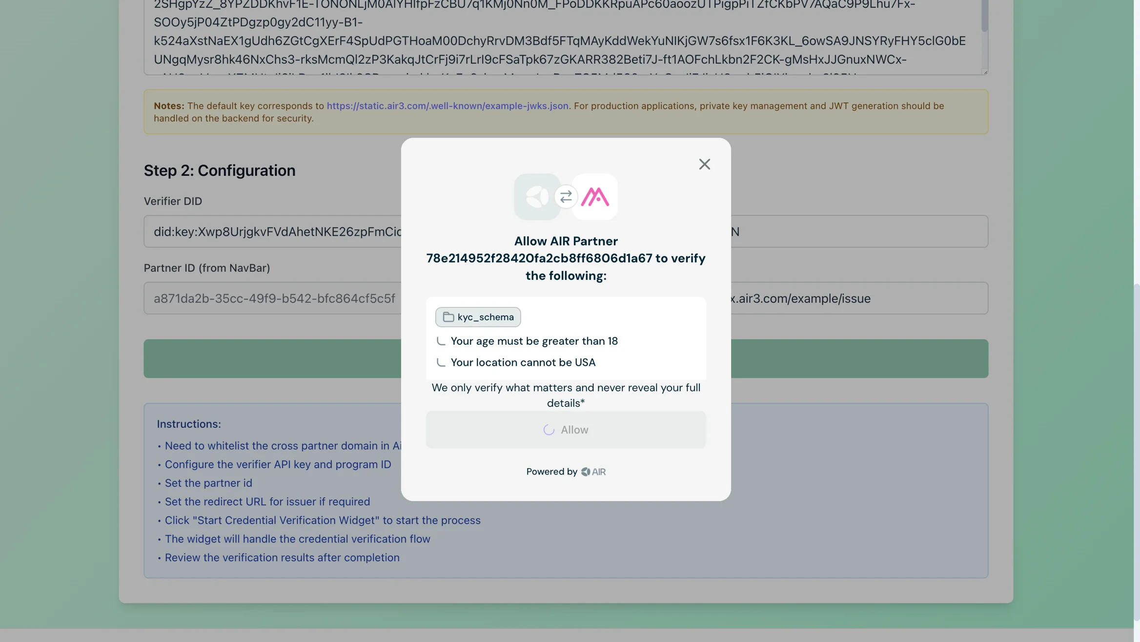 Verification process start