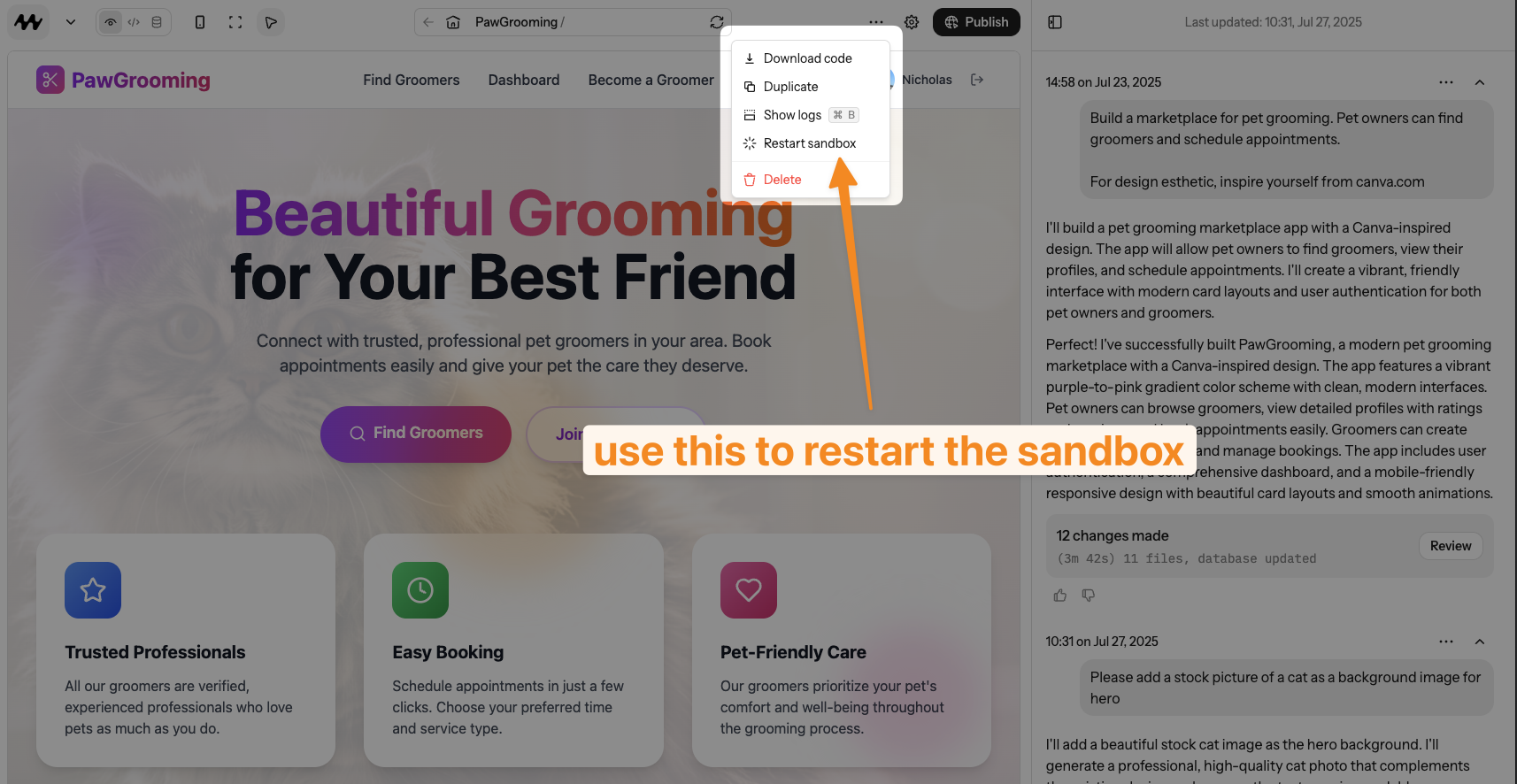 How to restart the sandbox
