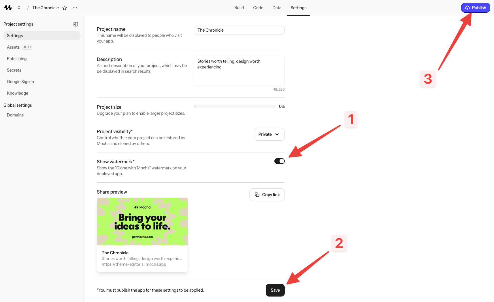 Steps to remove the watermark in settings