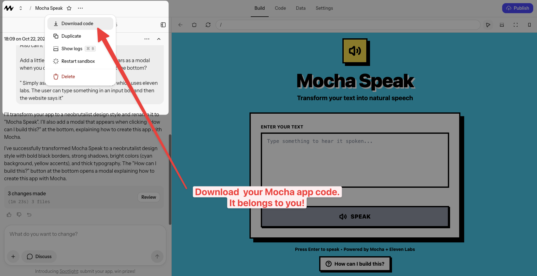 Downloading your project in Mocha